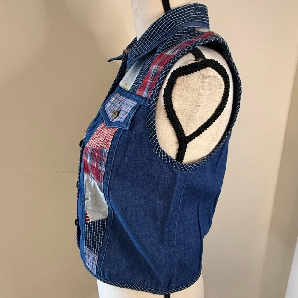 Koret vintage denim western vest patchwork floral button up SZ SP - Picture 3 of 12